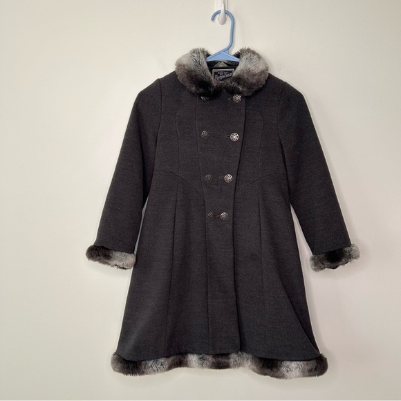 Rothschild Other - Rothschild Gray Winter Dress Coat Girls Size 6X Faux Fur Trim